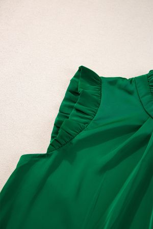Дамски елегантен топ в зелен цвят с къдрички