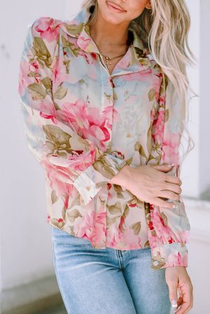 Дамска риза с дълъг ръкав и флорален принт