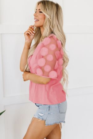 Дамска блуза в розов цвят с къси ефектни ръкави