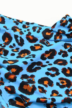 Blue Halter V Neck Leopard High waisted swimsuits