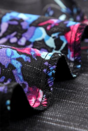Black Butterfly Sleeves Split V Neck Tie-dye Print Blouse