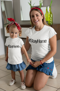 Детска тениска #StayHome - бяла