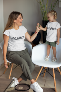 Дамска тениска #StayHome - бяла
