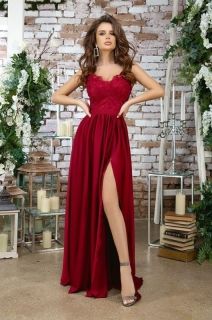 Абитуриентска рокля с цепка - винено червена