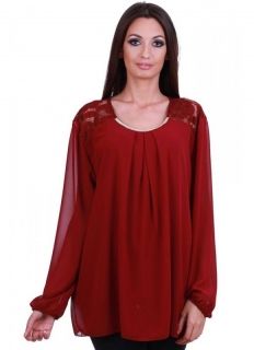 Макси блуза в цвят бордо с дантела и камъчета