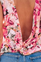 Pink Floral Flutter Peplum Tank Top