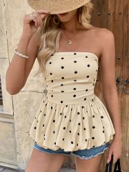 Women's Strapless Polka Dot Peplum Top