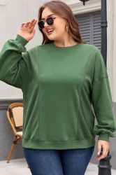 Green Loose Patchwork Crewneck Plus Size Sweatshirt