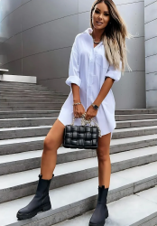 White Long Sleeve Shirt Dress for Women