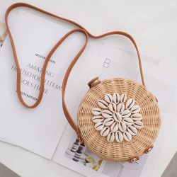 Round Straw Shell Bag – Boho Summer Crossbody for Beach & Vacation