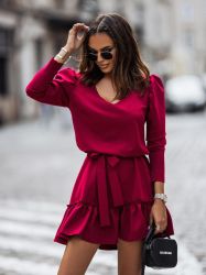 Elegant Puff Sleeve Mini Dress with Waist Tie