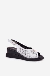 White Leather Women’s Sandals with Perforated Design and Buckle – Step in Style