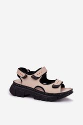 Beige Leather Women’s Sandals with Perforated Design and Buckle – Step in Style