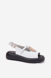 Women’s White Leather Platform Sandals with Decorative Detail – S.Barski