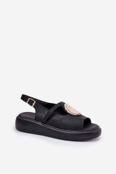 Women’s Black Leather Platform Sandals with Decorative Detail – S.Barski