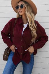 Wine Fiery Red Corduroy Button Pocket Shirt