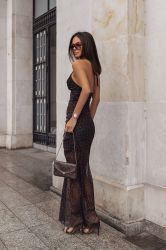 Elegant Long Floral Dress with Slit and Strappy Design