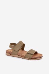 Women’s Olive Green Leather Sandals Inblu with Anatomical Insole and Velcro Fastening