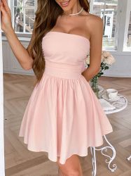 Pink Strapless Mini Dress with Bow Back