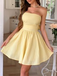 Yellow Strapless Mini Dress with Back Bow