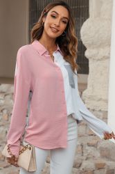 Dusty Pink Color Block/Pure Color Patch Pocket Shirt