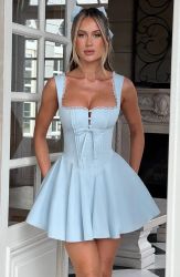 Light Blue Corset-Style Mini Dress with Flattering Fit