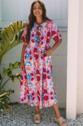 Colorful Summer Maxi Dress with Front Tie
