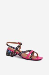 Maciejka Block heel natural leather sandals in black and pink with colorful accents