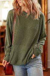 Jungle Green Twisted Rib Texture Solid Hoodie