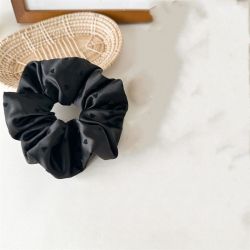 Black Satin Scrunchie with Heart Print