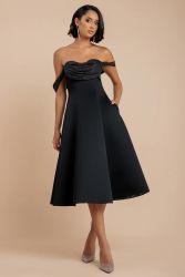 Black Bardot Midi Dress with Sparkle Chiffon Cowl