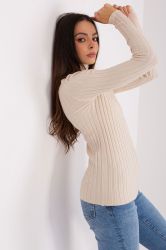 Beige Ribbed Turtleneck Sweater for Women
