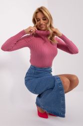 Pink Ribbed Turtleneck Sweater for Women