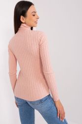 Pink Ribbed Turtleneck Sweater for Women