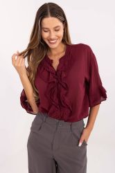 Wine Red Cotton Shirt in Boho Style