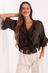 Brown Cotton Shirt in Boho Style