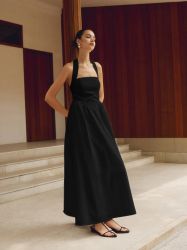 Black Halter Neck Dress with Flowy Skirt