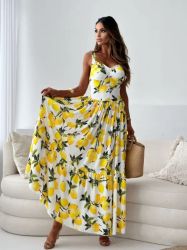 Summer Maxi Dress with Lemon Print