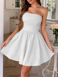 White Strapless Mini Dress with Back Bow