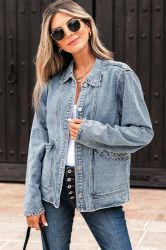 Women’s Denim Jacket with Scalloped Trim