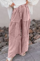 Women’s Light Pink Wide-Leg Pants with Drawstring and Pockets