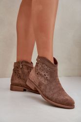 Women’s Brown Ankle Boots with Perforated Detail S.Barski