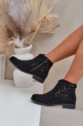 Women’s Black Ankle Boots with Perforated Detail S.Barski