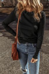 Women’s Black Slim Fit Lightweight Crew Neck Sweater
