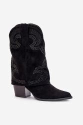 Women’s Black Mid-Calf Cowboy Boots with Decorative Studs