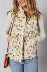Women’s Floral Print Quilted Vest with Zipper