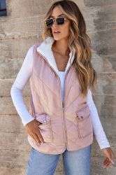 Women’s Reversible Vest with Quilted and Sherpa Sides in Pink and White