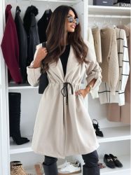 Women’s Light Beige Coat with Waist Tie