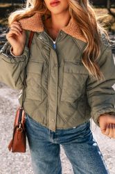 Women's Light Pink Quilted Puffer Jacket with Zipper