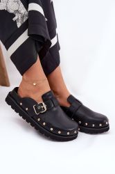 Women’s Leather Clogs Big Star with Studs and Buckle